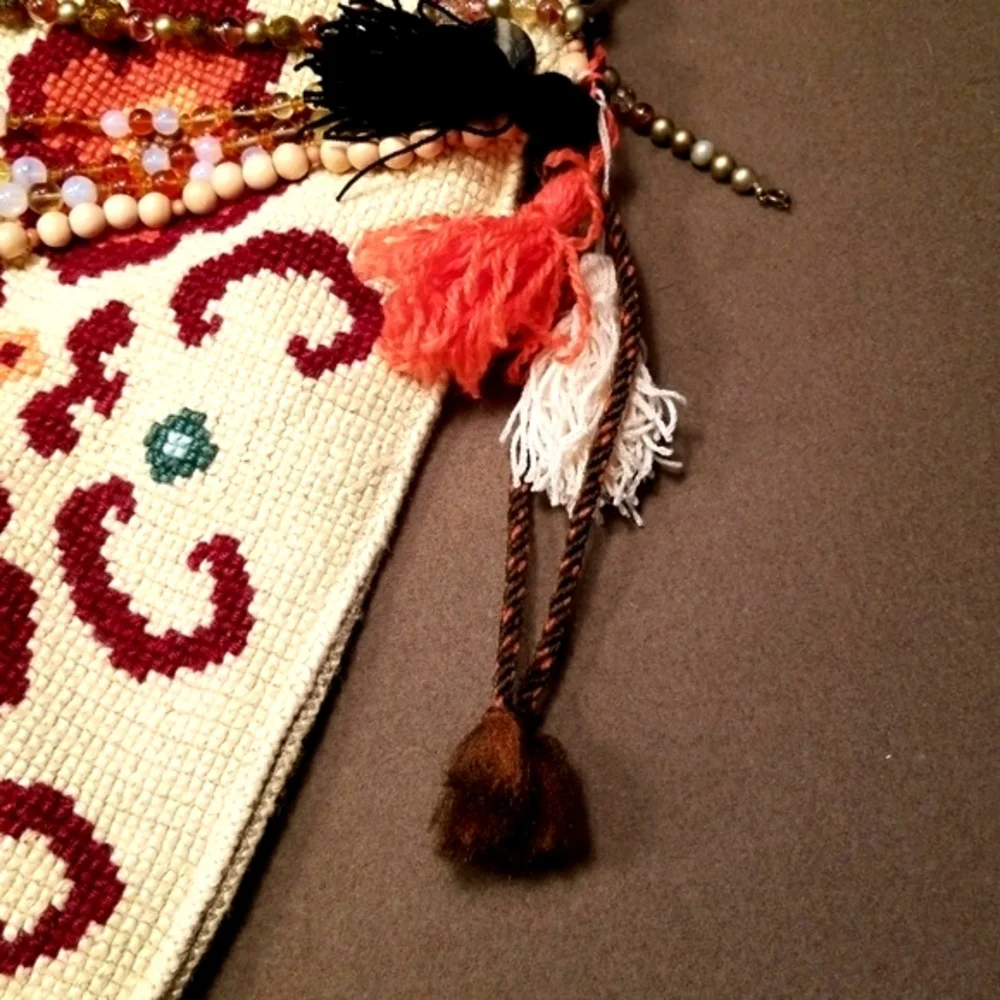 Vintage Textiles Boho Ethnic Festival Handmade Needlepoint Handbag